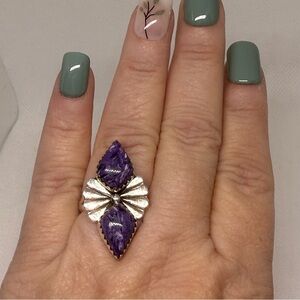 Sterling silver and 2 teardrop charoite stone ring size 8.75